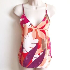 🆕 Gorgeous v neck tropical floral tank top pink orange white